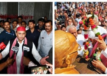 लोकनायक जयप्रकाश नारायण की जयंती पर मचा घमासान,सड़क पर अखिलेश ने किया माल्यार्पण